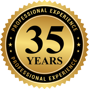 30 YEARS EXPERIENCE for Cynthia Sass Tampa Employment Lawyer, picture of a gold and black circular seal on pale gray square background, the silver seal his fluted edges on the outside edge, inside the fluted edge are a double row of raised dots in a circle, inside the dots is a wide black circle and on the top arc in silver letters all capped “EXPERIENCE, across the middle of the seal is a silver banner faded to black on the right and left edges, and in the middle of the banner in black letters all capped “30 YEARS”, and below the banner in the bottom arc of the seal on the black band in silver letters all capped upside down “EXPERIENCE”